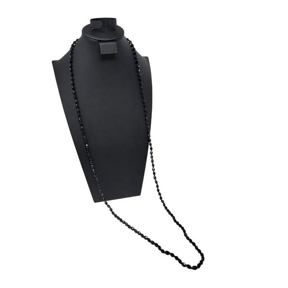 Vintage Signed Austrian Black Glass Beaded Flapper Necklace Oblong Bicone Long - Picture 11 of 13